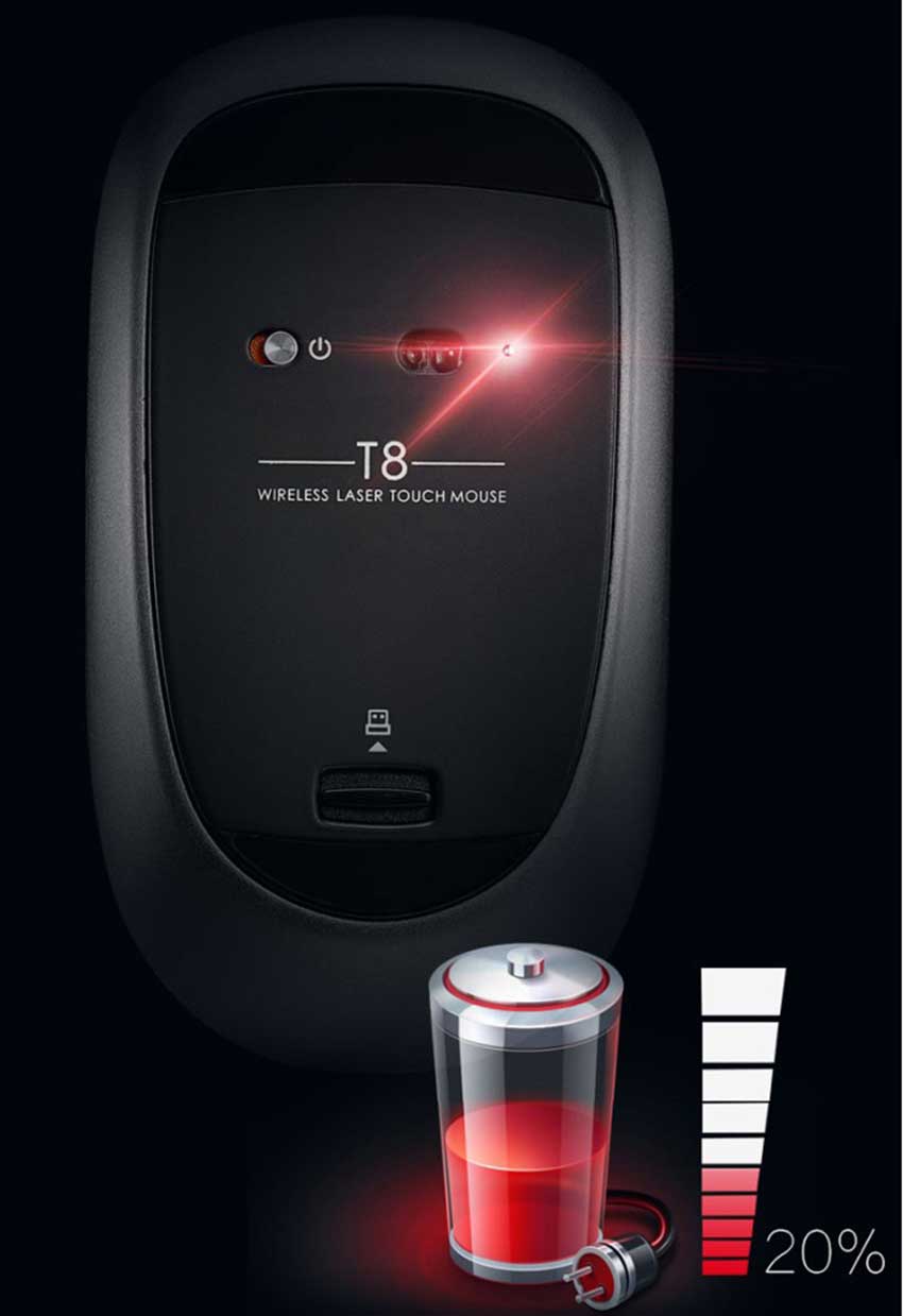 Rapoo T8 USB Wireless 5.8GHz Ultra Thin Laser Touch Mouse